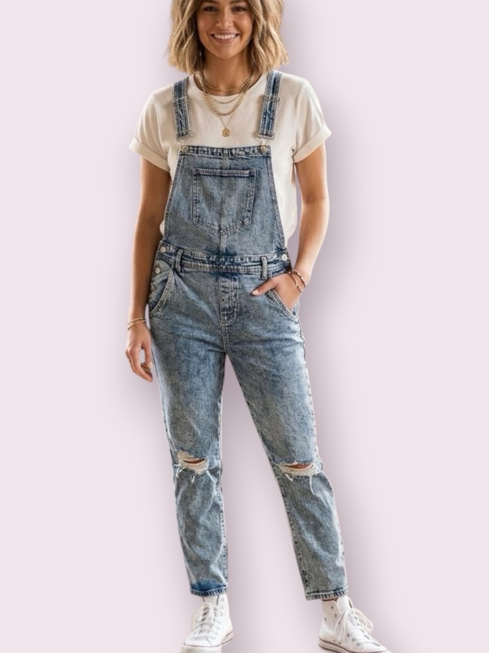 Blank NYC Overalls Stone Wash Denim Blue Size 28